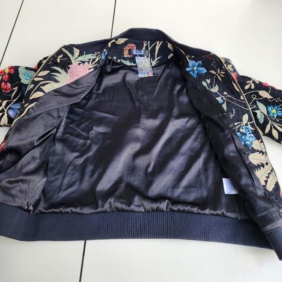 NWT $230 A.Z.I. New York Black Floral Tapestry Jacket Beaded Full Zip Linens M - Picture 3 of 16